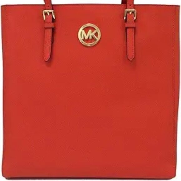 Michael Kors Jet Set Travel Tote Bag Mandarin Orange Leather EUC - Picture 2 of 11
